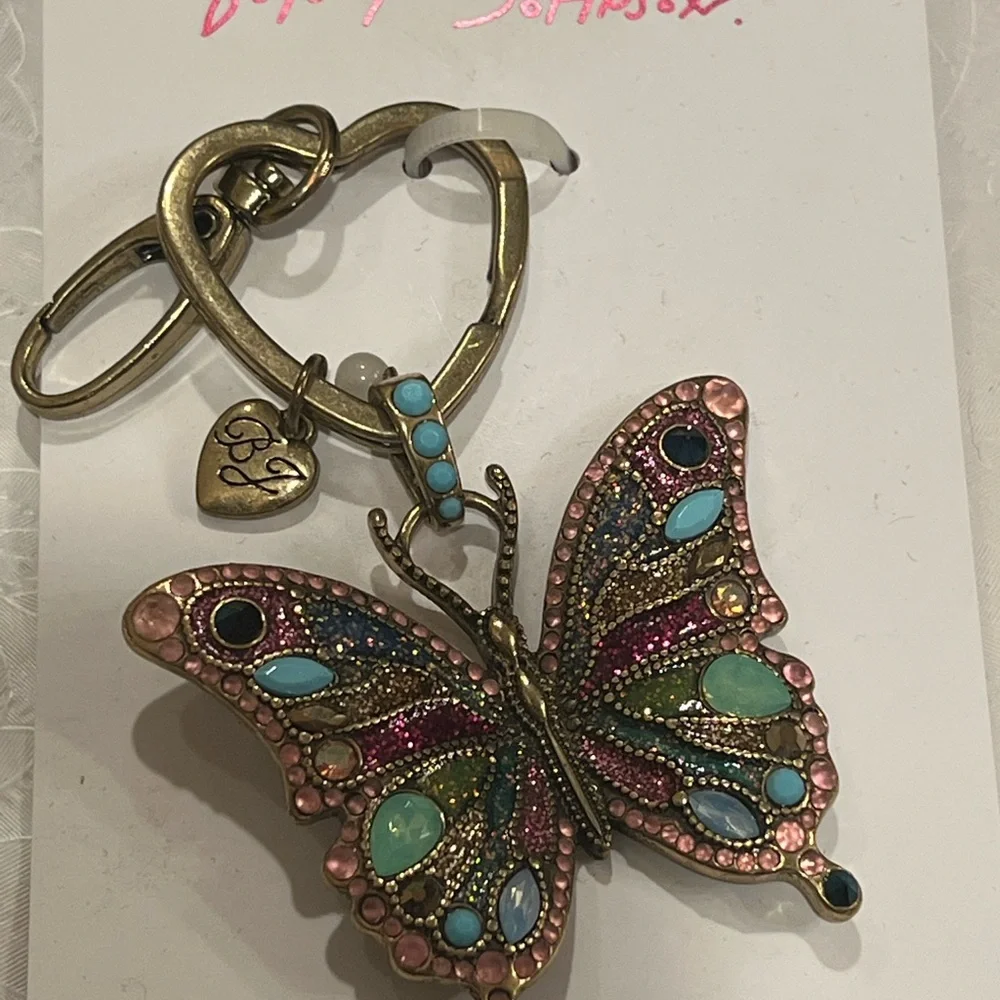 Betsey Johnson Butterfly Bag Charm Crystal Accents NWT Burnished Gold Tone Boho - Picture 3 of 8
